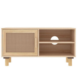 Berkfield Classic Tv Cabinet Brown 80X30X40 Cm Solid Wood Pine And Natural Rattan - thumbnail 4