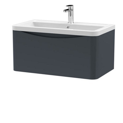 Dezine Thames 800mm 1 Drawer Satin Anthracite Wall Hung Vanity Unit - image 1