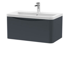 Dezine Thames 800mm 1 Drawer Satin Anthracite Wall Hung Vanity Unit