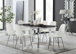 Furniturebox Uk Enna Black Glass Extending Dining Table And 6 White Corona Silver Leg Chairs - thumbnail 1