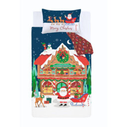 Catherine Lansfield Christmas Santa's Workshop Reversible King Duvet Cover Set With Pillowcases Navy Blue - thumbnail 5