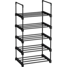 5 Tier Metal Shoe Rack, Stackable Freestanding Shoe Storage Shelf For Hallway, Bedroom Or Living Room, Black - thumbnail 6