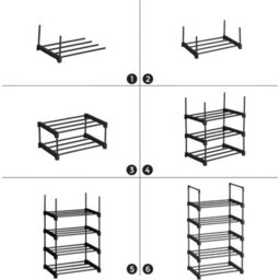 5 Tier Metal Shoe Rack, Stackable Freestanding Shoe Storage Shelf For Hallway, Bedroom Or Living Room, Black - thumbnail 5