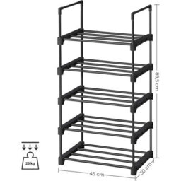 5 Tier Metal Shoe Rack, Stackable Freestanding Shoe Storage Shelf For Hallway, Bedroom Or Living Room, Black - thumbnail 2