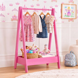 Clothes Rack Hanging Rail Pine Wooden Coloured Coats Portable Hanger Pink - thumbnail 4
