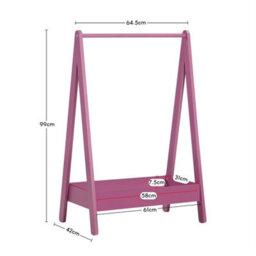 Clothes Rack Hanging Rail Pine Wooden Coloured Coats Portable Hanger Pink - thumbnail 2