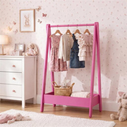 Clothes Rack Hanging Rail Pine Wooden Coloured Coats Portable Hanger Pink - thumbnail 3