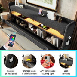 Super King Linen Hydraulic Storage Bed With Led, Usb-C & Headboard - thumbnail 3