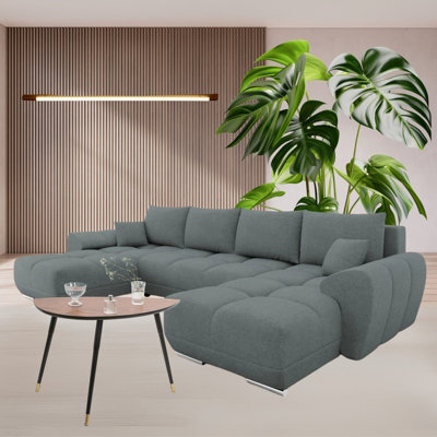 Logo U Corner Sofa Bed With Storage Reversible Side Velvet Upholstery Modern U Shaped Design Grey - image 1