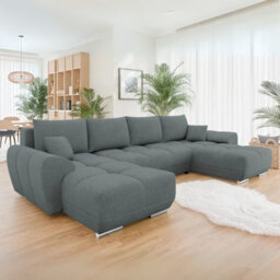 Logo U Corner Sofa Bed With Storage Reversible Side Velvet Upholstery Modern U Shaped Design Grey - thumbnail 3