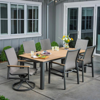 Xample Sunvilla Sara 7 Piece Garden Dining Set Aluminium Sling Chairs Swivel Rockers Table Cover Outdoor Patio Furniture - image 1