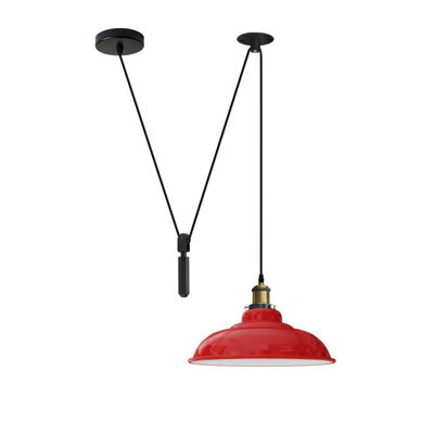 Ledsone Red Industrial Pulley Hanging Lamp Adjustable 2M Vintage Edison Pendant Light With Wide Metal Shade For Kitchen Island - image 1