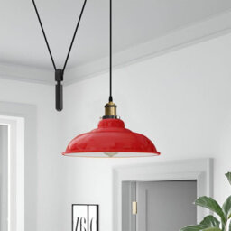 Ledsone Red Industrial Pulley Hanging Lamp Adjustable 2M Vintage Edison Pendant Light With Wide Metal Shade For Kitchen Island - thumbnail 3