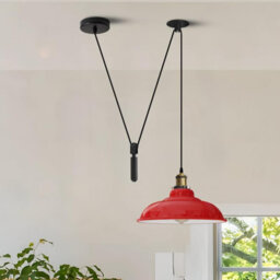 Ledsone Red Industrial Pulley Hanging Lamp Adjustable 2M Vintage Edison Pendant Light With Wide Metal Shade For Kitchen Island - thumbnail 2