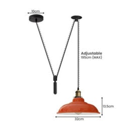 Ledsone Red Industrial Pulley Hanging Lamp Adjustable 2M Vintage Edison Pendant Light With Wide Metal Shade For Kitchen Island - thumbnail 5