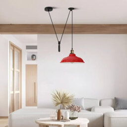Ledsone Red Industrial Pulley Hanging Lamp Adjustable 2M Vintage Edison Pendant Light With Wide Metal Shade For Kitchen Island - thumbnail 4