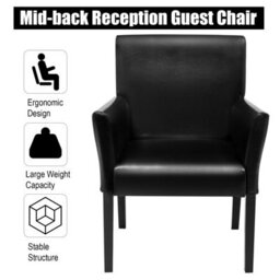 Costway Pu Leather Upholstered Guest Chair Home Office Meeting Chair Reception Room Chair - thumbnail 7