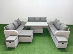 Fimous 12 Seater Outdoor Garden Furniture Set Adjustable Lifting Dining Or Coffee Table 3 Seater Sofa 3 Stools Side Table