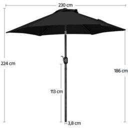 Yaheetech Black 2.3M Tiltable Patio Parasol Market Umbrella With Crank - thumbnail 3