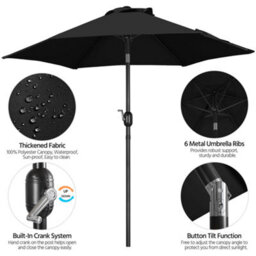 Yaheetech Black 2.3M Tiltable Patio Parasol Market Umbrella With Crank - thumbnail 4