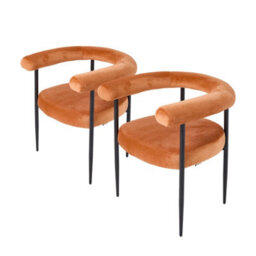 Living And Home Set Of 2 Orange Modern Dining Chairs With Black Metal Legs, 62Cm W X 54Cm D X 72Cm H - thumbnail 3