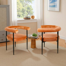 Living And Home Set Of 2 Orange Modern Dining Chairs With Black Metal Legs, 62Cm W X 54Cm D X 72Cm H - thumbnail 2
