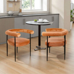 Living And Home Set Of 2 Orange Modern Dining Chairs With Black Metal Legs, 62Cm W X 54Cm D X 72Cm H