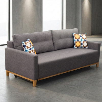 Ariel Upholstered Sofa Bed With Storage Foam Wavy Springs Wooden Frame Loose Cushions 213X101X91 Cm Grey - image 1