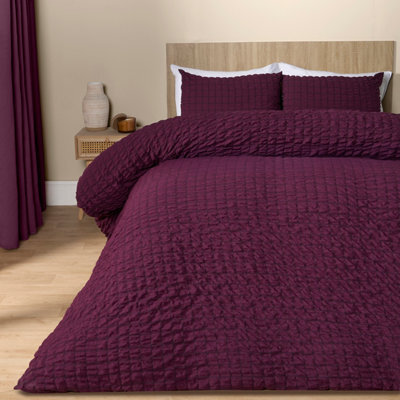 Ohs Seersucker Duvet Cover With Pillowcase Bedding, Wine - Single - image 1