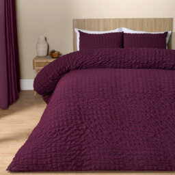Ohs Seersucker Duvet Cover With Pillowcase Bedding, Wine - Single - thumbnail 1