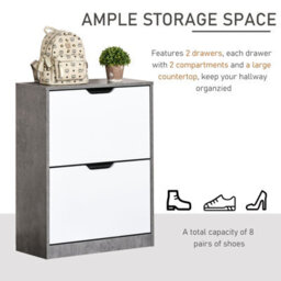 Homcom Two Drawer Shoe Cabinet Home Storage Organiser W/ Groove Handles Hallway - thumbnail 4