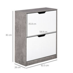Homcom Two Drawer Shoe Cabinet Home Storage Organiser W/ Groove Handles Hallway - thumbnail 3
