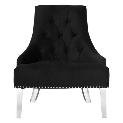 Orsina Elegant Button Tufted Black Chair, Velvet Upholstered Mid Century Armchair, Sturdy Comfortable Armchair - image 1