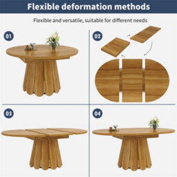 Abrihome Extending Round To Oval Wooden Dining Table, Adapts From Round To Oval For 6 People, 118-158Cm, Wood - thumbnail 4