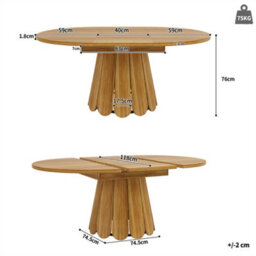 Abrihome Extending Round To Oval Wooden Dining Table, Adapts From Round To Oval For 6 People, 118-158Cm, Wood - thumbnail 5