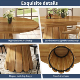 Abrihome Extending Round To Oval Wooden Dining Table, Adapts From Round To Oval For 6 People, 118-158Cm, Wood - thumbnail 2