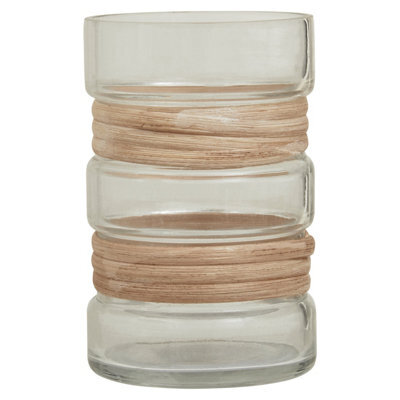 Orsina Small Glass Vase, Coastal And Textured Glass Vase, Clear Glass And Natural Cane Rustic Vase, Clear Vase - image 1