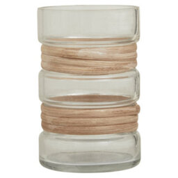Orsina Small Glass Vase, Coastal And Textured Glass Vase, Clear Glass And Natural Cane Rustic Vase, Clear Vase
