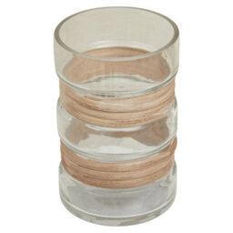 Orsina Small Glass Vase, Coastal And Textured Glass Vase, Clear Glass And Natural Cane Rustic Vase, Clear Vase - thumbnail 2