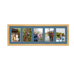 AK Frames 26X8 Light Oak Classic Multi Photo Frame With Pompadour Mount - Holds 5 Apertures (5X) 6X4 Photos - thumbnail 1