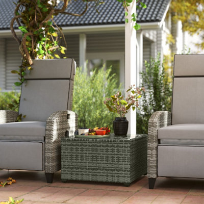 Outsunny Outdoor Coffee Table With Glass Top, Rattan Side Table, Light Grey - image 1