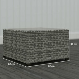 Outsunny Outdoor Coffee Table With Glass Top, Rattan Side Table, Light Grey - thumbnail 3