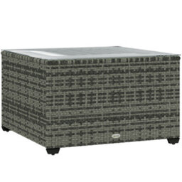 Outsunny Outdoor Coffee Table With Glass Top, Rattan Side Table, Light Grey - thumbnail 2