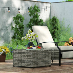 Outsunny Outdoor Coffee Table With Glass Top, Rattan Side Table, Light Grey - thumbnail 8