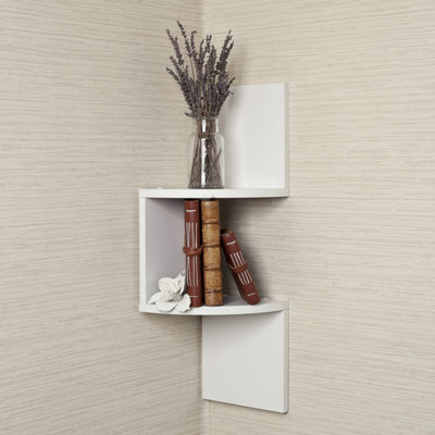 Living And Home 2 Tier White Zigzag Design Wooden Floating Wall Corner Shelf Bookcase - image 1