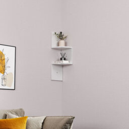 Living And Home 2 Tier White Zigzag Design Wooden Floating Wall Corner Shelf Bookcase - thumbnail 3