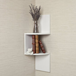 Living And Home 2 Tier White Zigzag Design Wooden Floating Wall Corner Shelf Bookcase - thumbnail 1