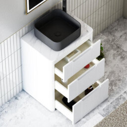 Royal Bathrooms Avenza 600mm Matt White Floor Standing Countertop Bathroom Vanity Unit 3 Drawer With Art Square Basin - thumbnail 5