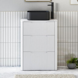 Royal Bathrooms Avenza 600mm Matt White Floor Standing Countertop Bathroom Vanity Unit 3 Drawer With Art Square Basin - thumbnail 1
