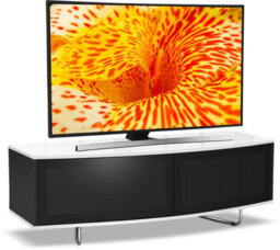 "Centurion Supports Caru Gloss Black And White Beam-Thru Remote Friendly Contemporary ""d"" Shape Design Up To 65"" Tv Cabinet" - thumbnail 1